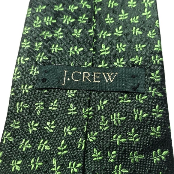 J. Crew Dark Light Green Leaf Design 100% Silk Tie - Picture 5 of 5